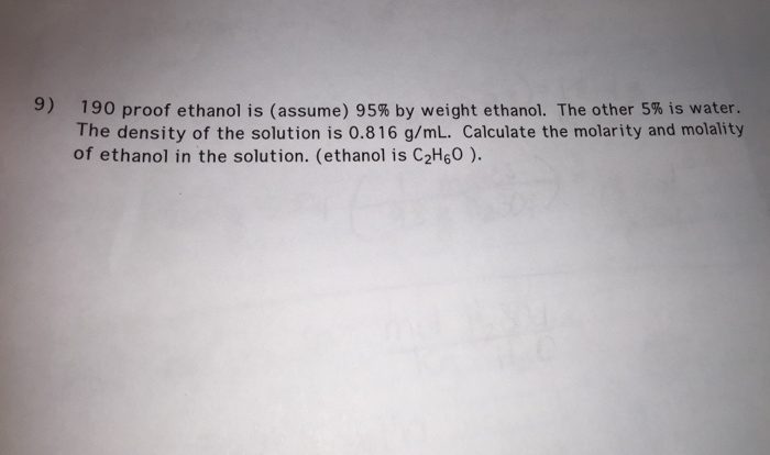 Density of 190 proof ethanol