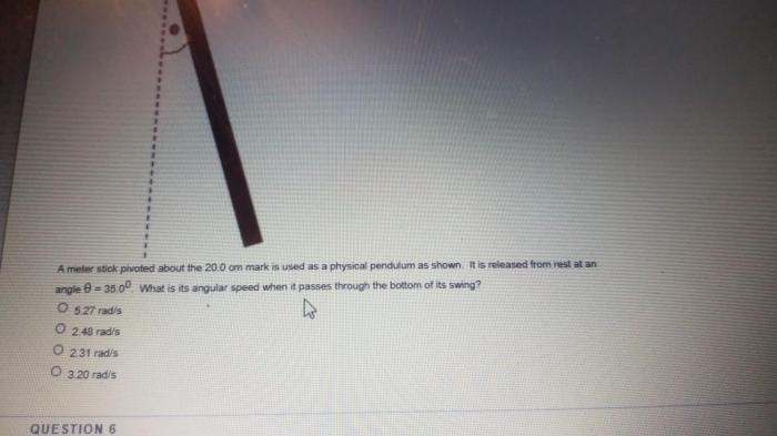 A meter stick is pivoted at the 0.50-m line